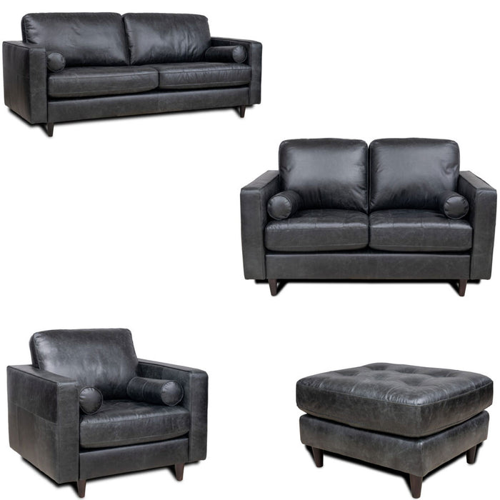 Mariano Italian Leather Furniture - Sabrina 4 Piece Living Room Set in Bomber Black -SABRINA-BL-SLCO