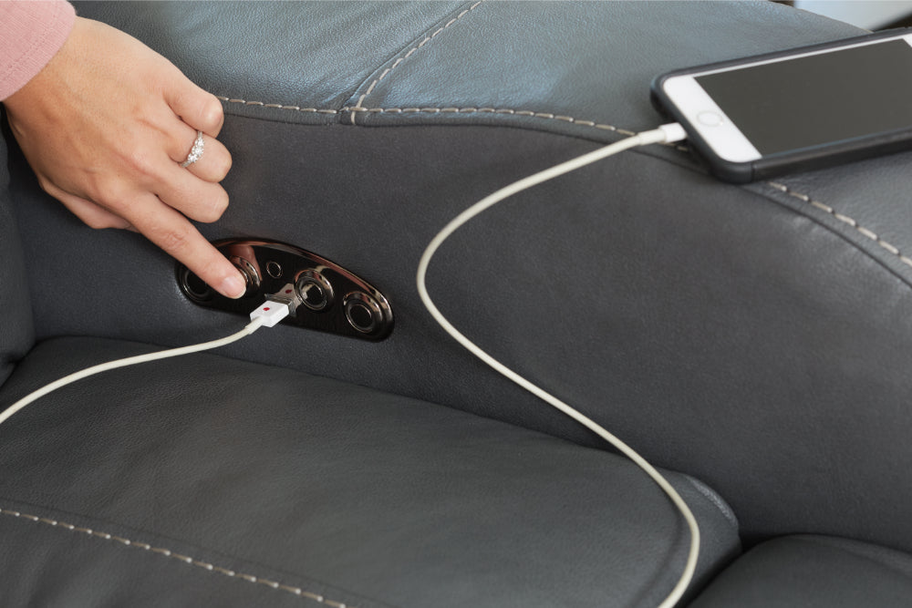 Catnapper - Angelo Power Headrest Power Lay Flat Reclining Sofa in Gunmetal - 64461-GUNMETAL - GreatFurnitureDeal