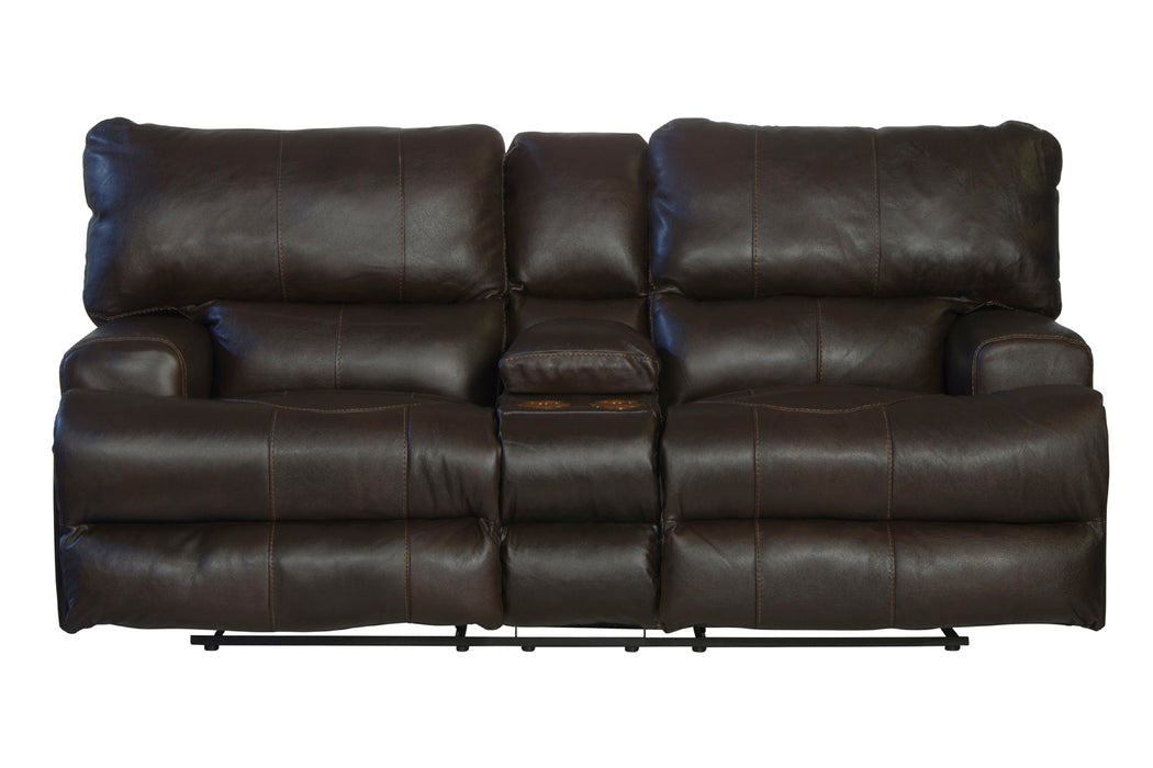 Catnapper - Wembley Lay Flat Reclining Console Loveseat in Chocolate - 4589-CHO - GreatFurnitureDeal