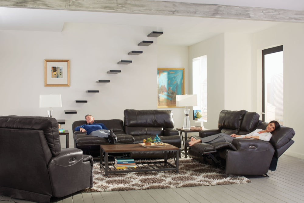 Catnapper - Wembley 3 Piece Power Lay Flat Reclining Living Room Set in Steel - 64581-STEEL-P-3SET