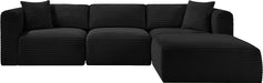 Meridian Furniture - Shaggy Corduroy Performance Fabric Upholstered Modular Sectional - 641Black-Sec4A - GreatFurnitureDeal