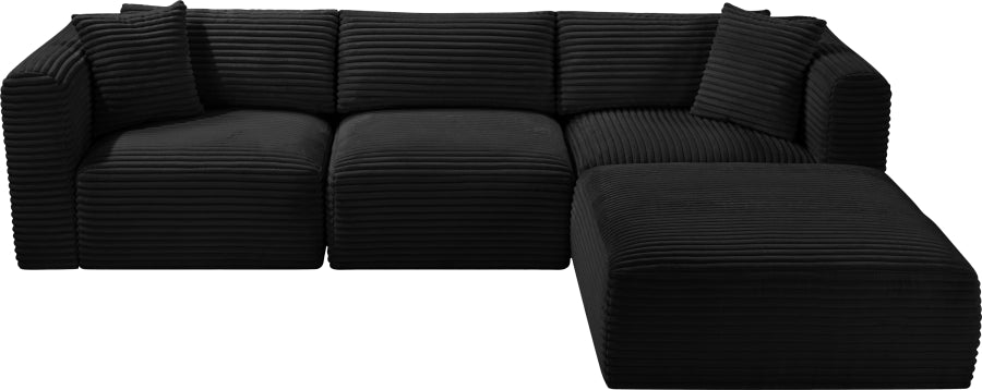 Meridian Furniture - Shaggy Corduroy Performance Fabric Upholstered Modular Sectional - 641Black-Sec4A - GreatFurnitureDeal