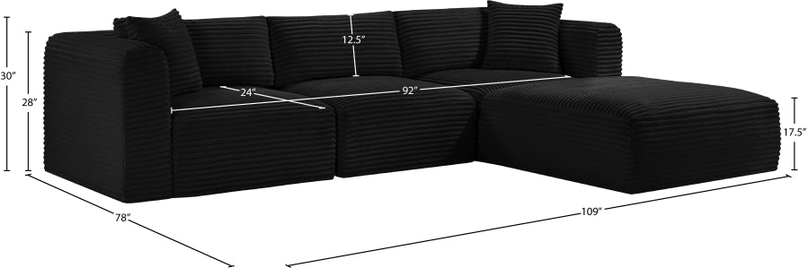 Meridian Furniture - Shaggy Corduroy Performance Fabric Upholstered Modular Sectional - 641Black-Sec4A - GreatFurnitureDeal