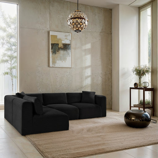 Meridian Furniture - Shaggy Corduroy Performance Fabric Upholstered Modular Sectional - 641Black-Sec4B - GreatFurnitureDeal