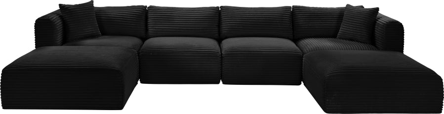 Meridian Furniture - Shaggy Corduroy Upholstered Modular Sectional - 641Black-Sec6E - GreatFurnitureDeal