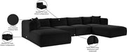 Meridian Furniture - Shaggy Corduroy Upholstered Modular Sectional - 641Black-Sec6E - GreatFurnitureDeal