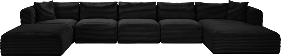 Meridian Furniture - Shaggy Corduroy Performance Fabric Upholstered Modular Sectional - 641Black-Sec6F - GreatFurnitureDeal