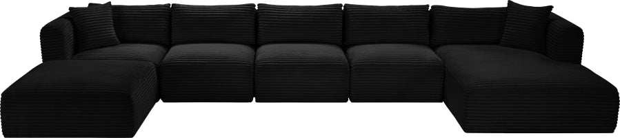 Meridian Furniture - Shaggy Corduroy Performance Fabric Upholstered Modular Sectional - 641Black-Sec6F - GreatFurnitureDeal