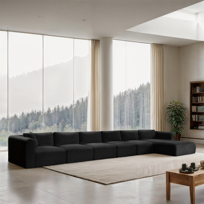 Meridian Furniture - Shaggy Corduroy Performance Fabric Upholstered Modular Sectional - 641Black-Sec6G - GreatFurnitureDeal