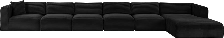 Meridian Furniture - Shaggy Corduroy Performance Fabric Upholstered Modular Sectional - 641Black-Sec6G - GreatFurnitureDeal