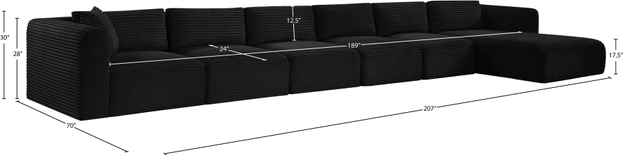 Meridian Furniture - Shaggy Corduroy Performance Fabric Upholstered Modular Sectional - 641Black-Sec6G - GreatFurnitureDeal