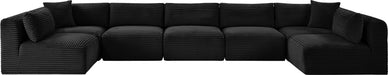 Meridian Furniture - Shaggy Corduroy Performance Fabric Upholstered Modular Sectional - 641Black-Sec7A - GreatFurnitureDeal