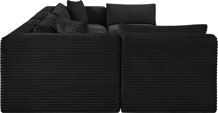 Meridian Furniture - Shaggy Corduroy Performance Fabric Upholstered Modular Sectional - 641Black-Sec7A - GreatFurnitureDeal