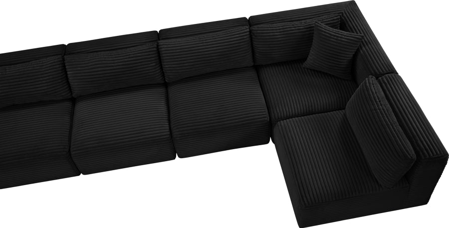 Meridian Furniture - Shaggy Corduroy Performance Fabric Upholstered Modular Sectional - 641Black-Sec7A - GreatFurnitureDeal