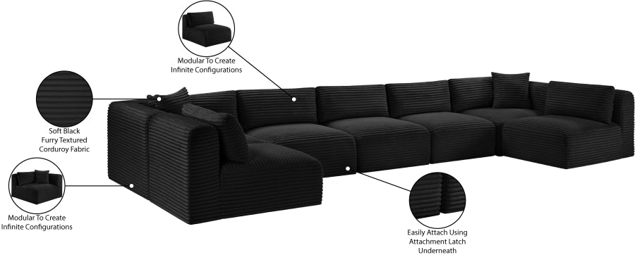 Meridian Furniture - Shaggy Corduroy Performance Fabric Upholstered Modular Sectional - 641Black-Sec7A - GreatFurnitureDeal