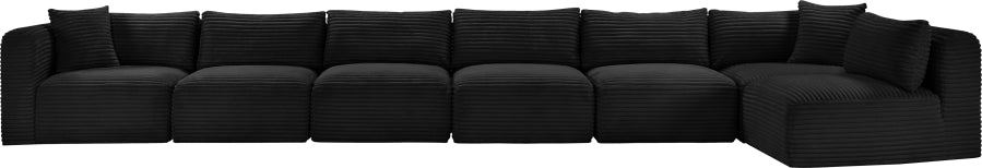 Meridian Furniture - Shaggy Corduroy Upholstered Modular Sectional - 641Black-Sec7B - GreatFurnitureDeal