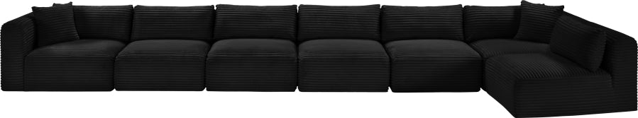 Meridian Furniture - Shaggy Corduroy Upholstered Modular Sectional - 641Black-Sec7B - GreatFurnitureDeal