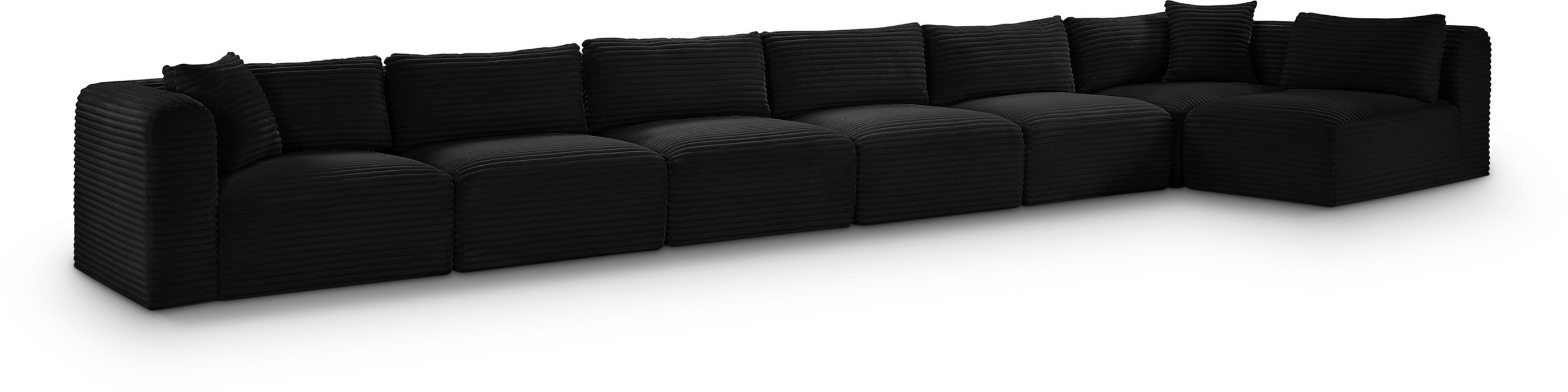 Meridian Furniture - Shaggy Corduroy Upholstered Modular Sectional - 641Black-Sec7B - GreatFurnitureDeal