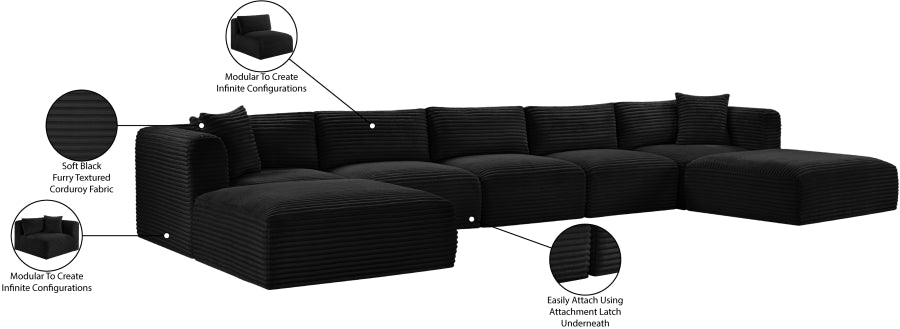 Meridian Furniture - Shaggy Corduroy Upholstered Modular Sectional - 641Black-Sec7C