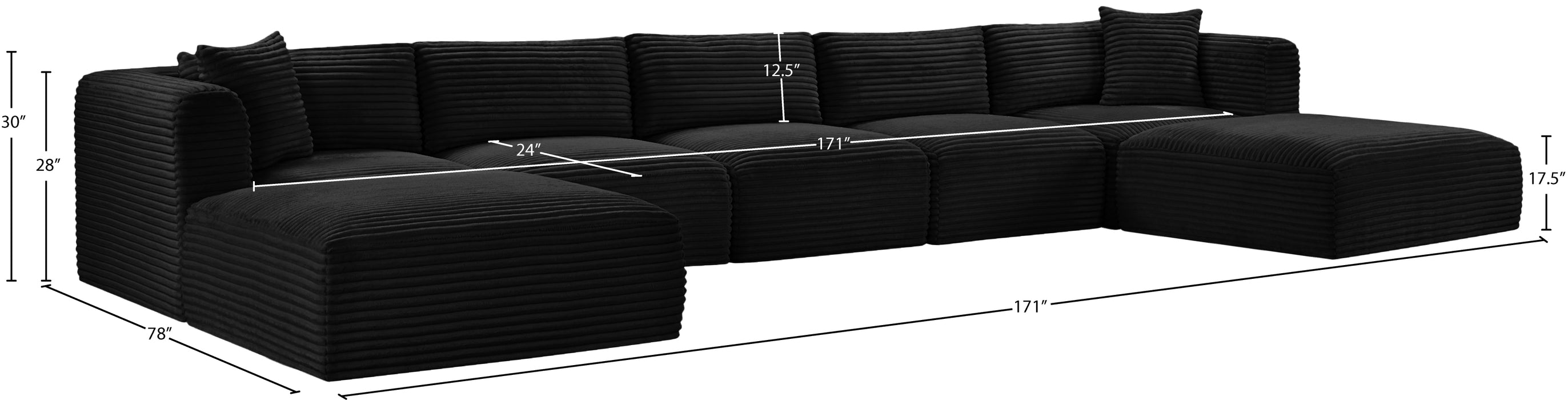 Meridian Furniture - Shaggy Corduroy Upholstered Modular Sectional - 641Black-Sec7C