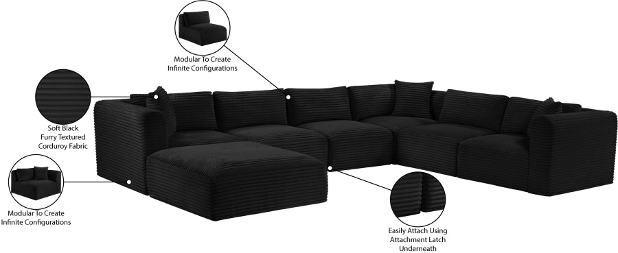 Meridian Furniture - Shaggy Corduroy Upholstered Modular Sectional - 641Black-Sec7D