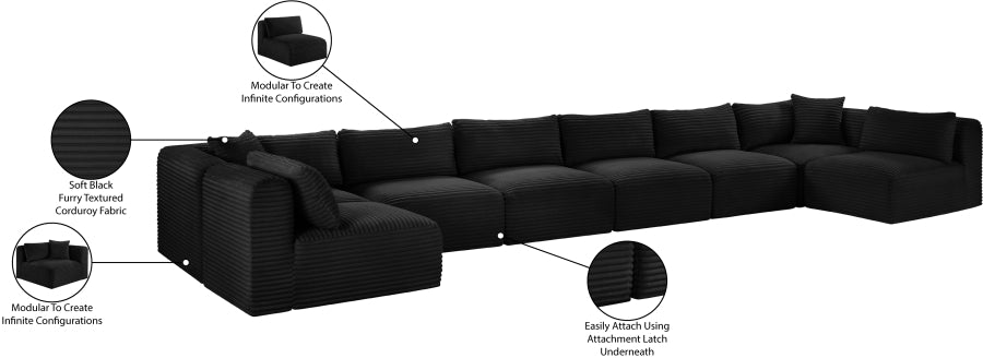 Meridian Furniture - Shaggy Corduroy Upholstered Modular Sectional - 641Black-Sec8B - GreatFurnitureDeal