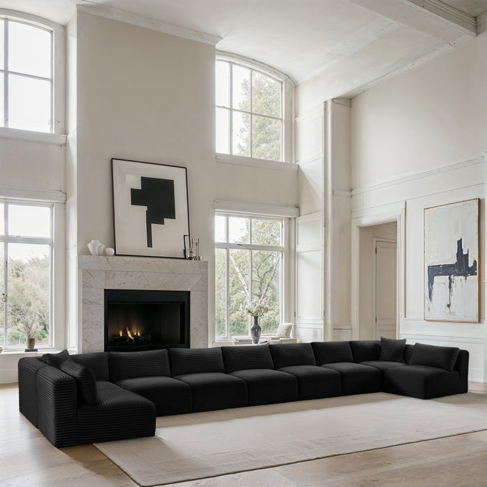 Meridian Furniture - Shaggy Corduroy Upholstered Modular Sectional - 641Black-Sec9A - GreatFurnitureDeal