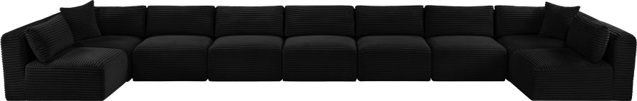 Meridian Furniture - Shaggy Corduroy Upholstered Modular Sectional - 641Black-Sec9A - GreatFurnitureDeal