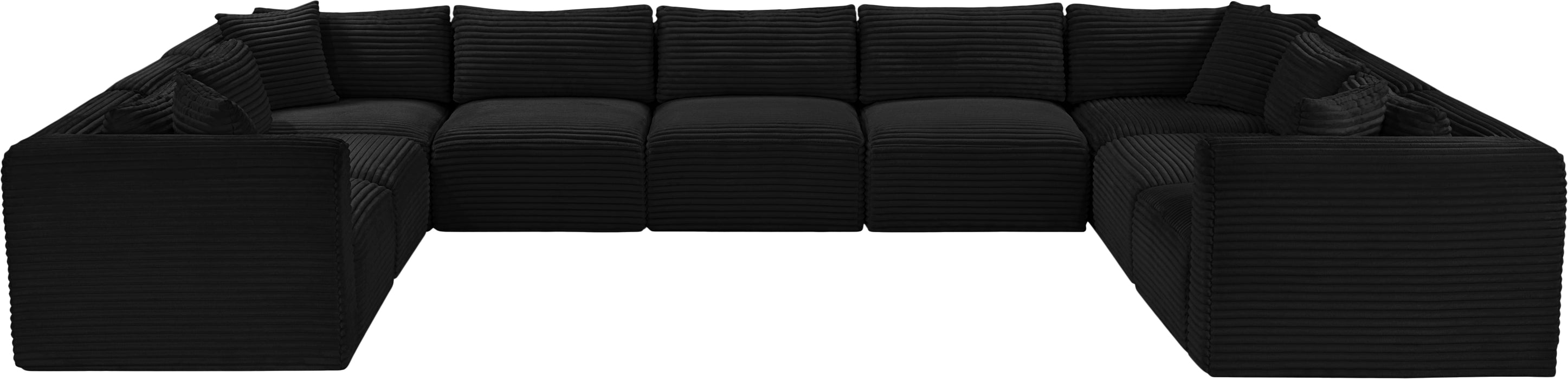 Meridian Furniture - Shaggy Corduroy Upholstered Modular Sectional - 641Black-Sec9B - GreatFurnitureDeal