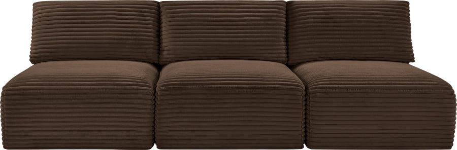 Meridian Furniture - Shaggy Corduroy Performance Fabric Upholstered Modular Sofa - 641Brown-S93 - GreatFurnitureDeal
