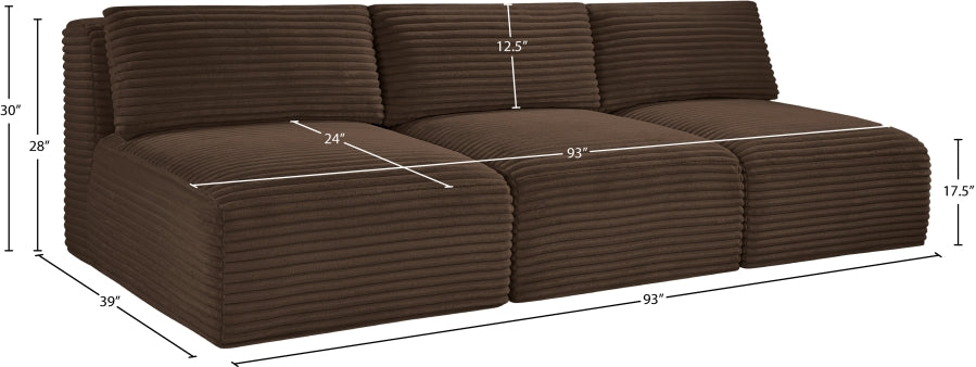 Meridian Furniture - Shaggy Corduroy Performance Fabric Upholstered Modular Sofa - 641Brown-S93 - GreatFurnitureDeal