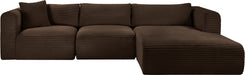 Meridian Furniture - Shaggy Corduroy Performance Fabric Upholstered Modular Sectional - 641Brown-Sec3A - GreatFurnitureDeal