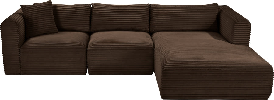 Meridian Furniture - Shaggy Corduroy Performance Fabric Upholstered Modular Sectional - 641Brown-Sec3A - GreatFurnitureDeal