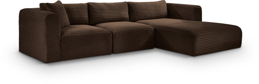 Meridian Furniture - Shaggy Corduroy Performance Fabric Upholstered Modular Sectional - 641Brown-Sec3A - GreatFurnitureDeal