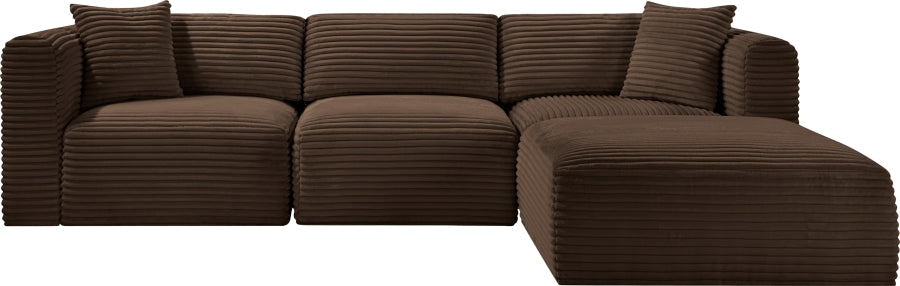 Meridian Furniture - Shaggy Corduroy Performance Fabric Upholstered Modular Sectional - 641Brown-Sec4A - GreatFurnitureDeal