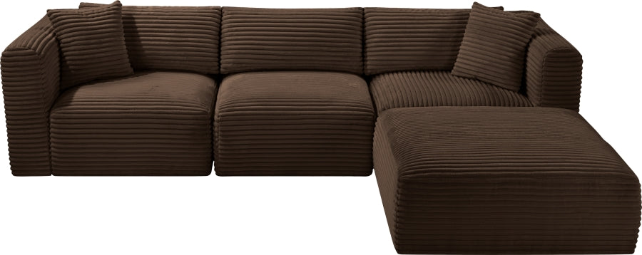 Meridian Furniture - Shaggy Corduroy Performance Fabric Upholstered Modular Sectional - 641Brown-Sec4A - GreatFurnitureDeal