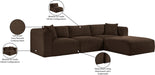 Meridian Furniture - Shaggy Corduroy Performance Fabric Upholstered Modular Sectional - 641Brown-Sec4A - GreatFurnitureDeal