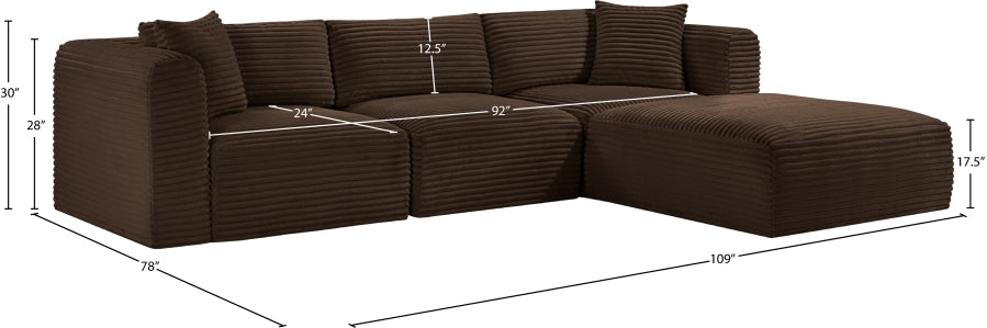 Meridian Furniture - Shaggy Corduroy Performance Fabric Upholstered Modular Sectional - 641Brown-Sec4A - GreatFurnitureDeal