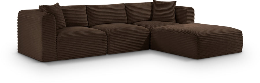 Meridian Furniture - Shaggy Corduroy Performance Fabric Upholstered Modular Sectional - 641Brown-Sec4A - GreatFurnitureDeal