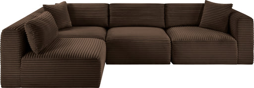 Meridian Furniture - Shaggy Corduroy Performance Fabric Upholstered Modular Sectional - 641Brown-Sec4B - GreatFurnitureDeal