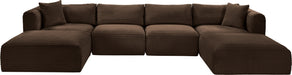 Meridian Furniture - Shaggy Corduroy Upholstered Modular Sectional - 641Brown-Sec6E - GreatFurnitureDeal