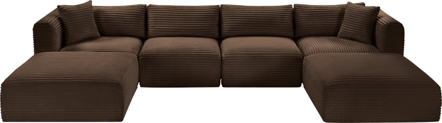 Meridian Furniture - Shaggy Corduroy Upholstered Modular Sectional - 641Brown-Sec6E - GreatFurnitureDeal