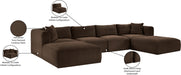 Meridian Furniture - Shaggy Corduroy Upholstered Modular Sectional - 641Brown-Sec6E - GreatFurnitureDeal