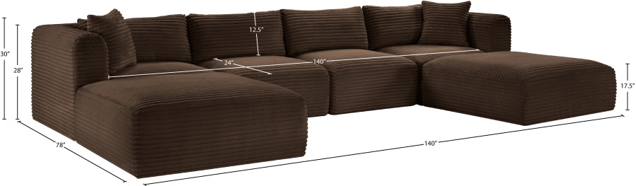 Meridian Furniture - Shaggy Corduroy Upholstered Modular Sectional - 641Brown-Sec6E - GreatFurnitureDeal