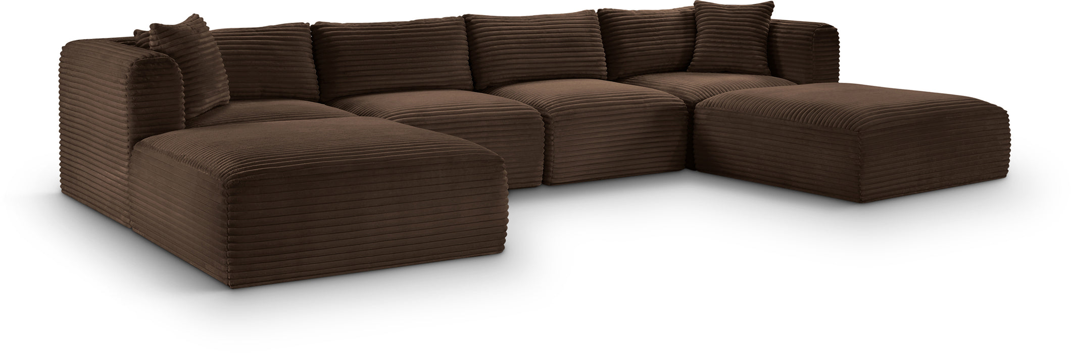 Meridian Furniture - Shaggy Corduroy Upholstered Modular Sectional - 641Brown-Sec6E - GreatFurnitureDeal