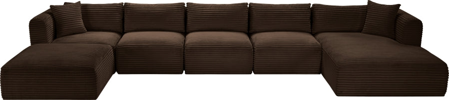 Meridian Furniture - Shaggy Corduroy Performance Fabric Upholstered Modular Sectional - 641Brown-Sec6F - GreatFurnitureDeal