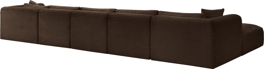 Meridian Furniture - Shaggy Corduroy Performance Fabric Upholstered Modular Sectional - 641Brown-Sec6F - GreatFurnitureDeal