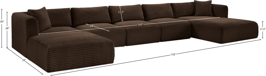 Meridian Furniture - Shaggy Corduroy Performance Fabric Upholstered Modular Sectional - 641Brown-Sec6F - GreatFurnitureDeal