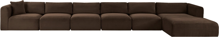 Meridian Furniture - Shaggy Corduroy Performance Fabric Upholstered Modular Sectional - 641Brown-Sec6G - GreatFurnitureDeal