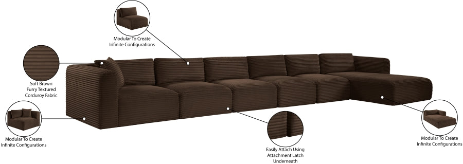 Meridian Furniture - Shaggy Corduroy Performance Fabric Upholstered Modular Sectional - 641Brown-Sec6G - GreatFurnitureDeal